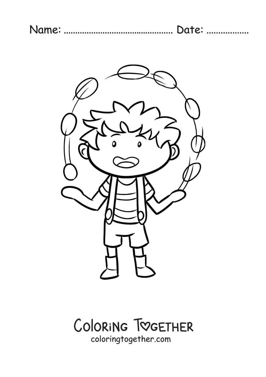Coloring page of a boy juggling