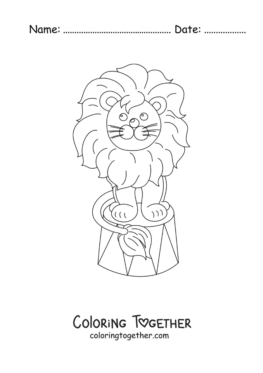 Coloring page of a cartoon circus lion