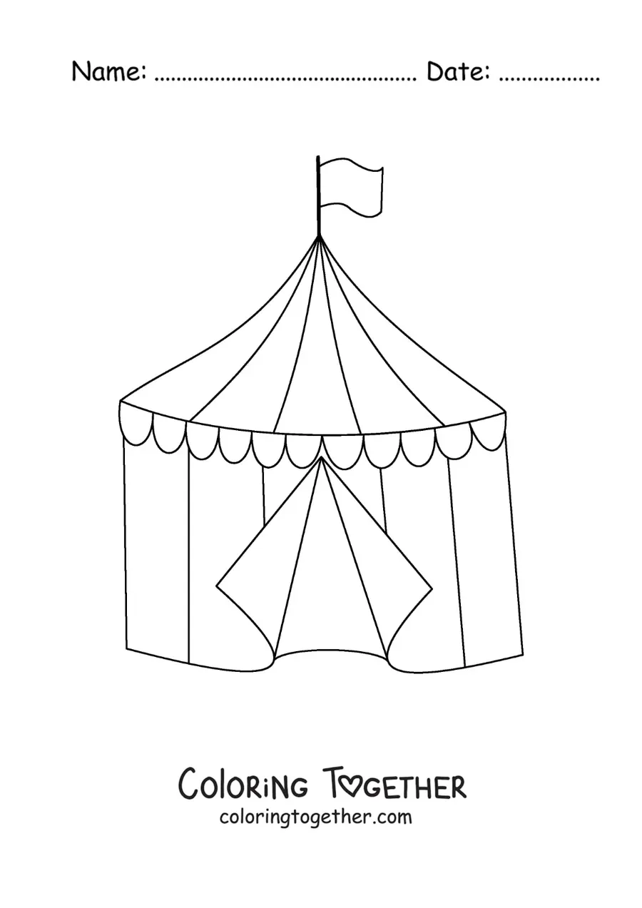 Coloring page of a cartoon circus tent