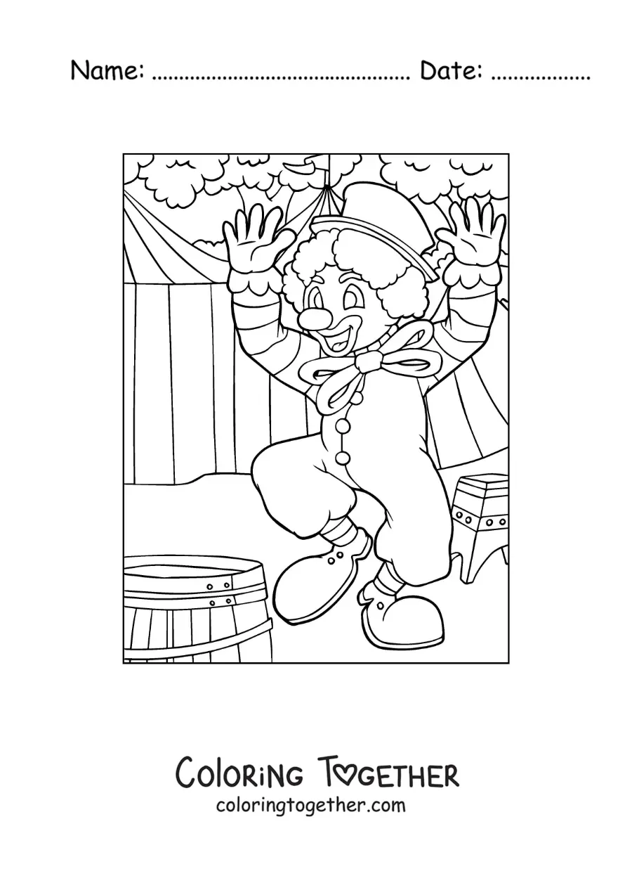 Coloring page of a clown at the circus