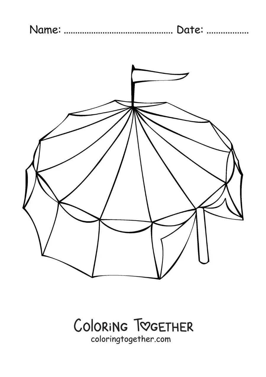 Coloring page of a big circus tent