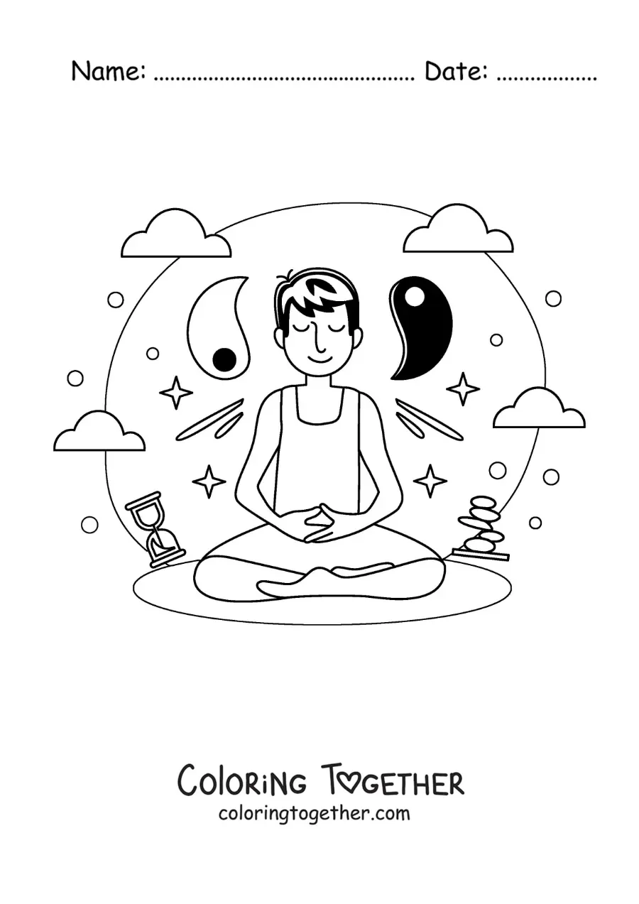 Coloring page of a man meditating