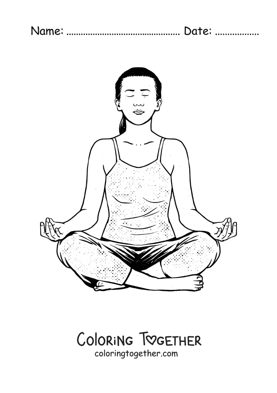 Coloring page of a woman sitting and meditating