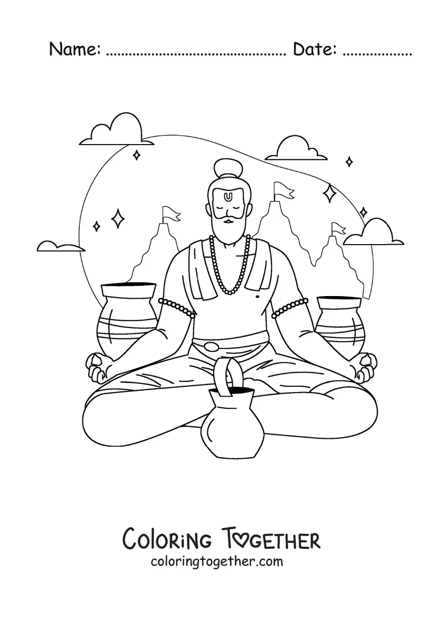 Coloring page of a guru meditating