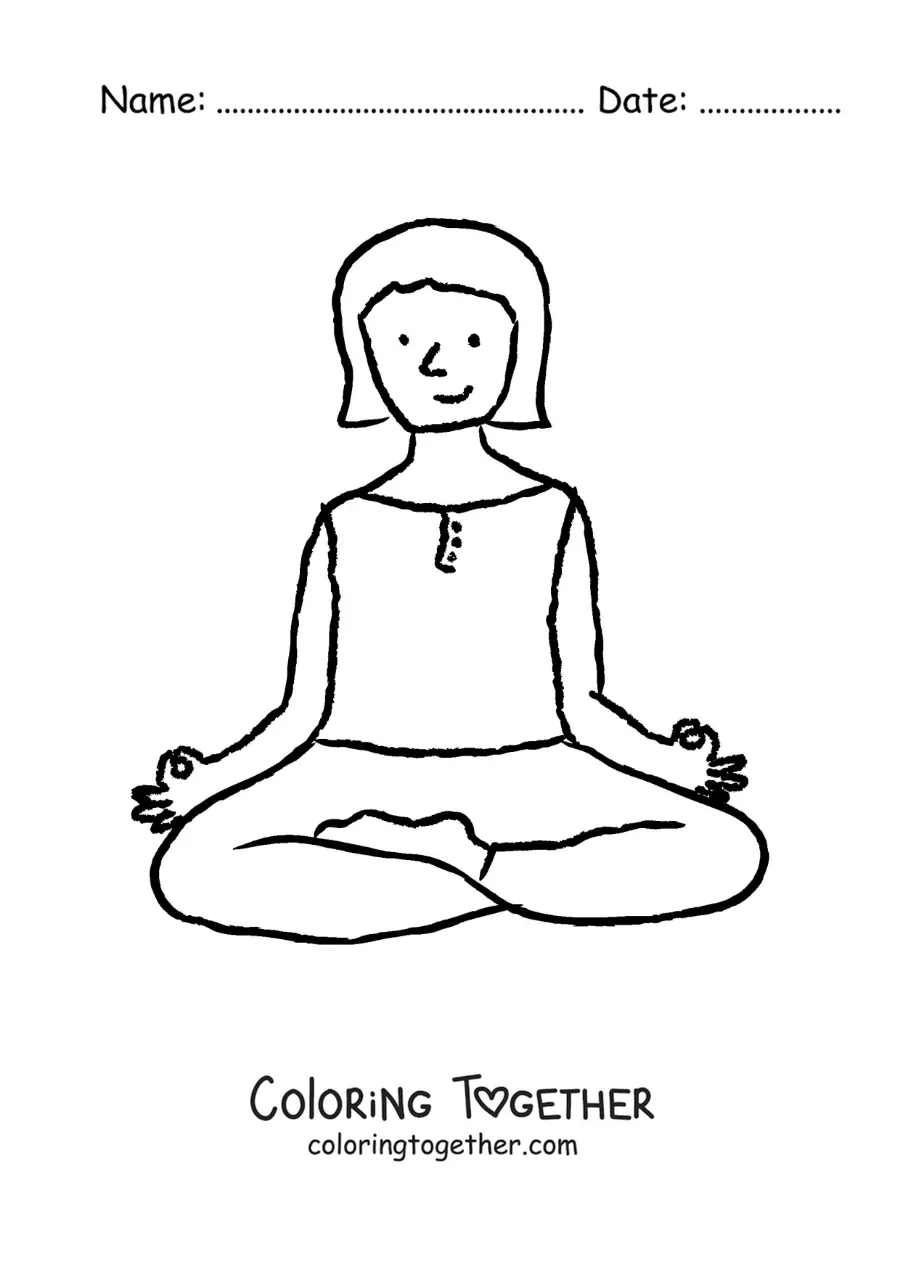Coloring page of a cartoon of a woman meditating