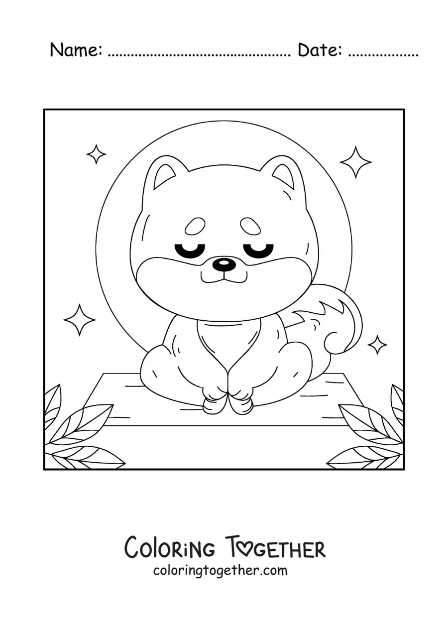 Coloring page of a cartoon dog meditating