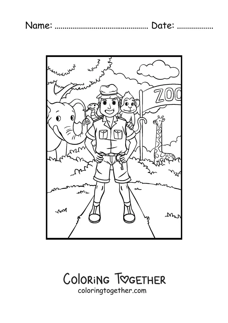 Coloring page of a zookeeper