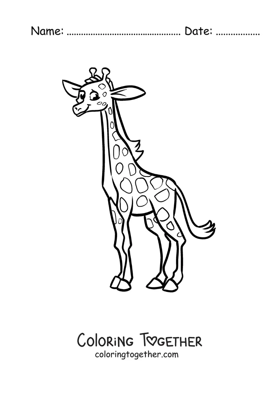 Coloring page of a cartoon zoo giraffe