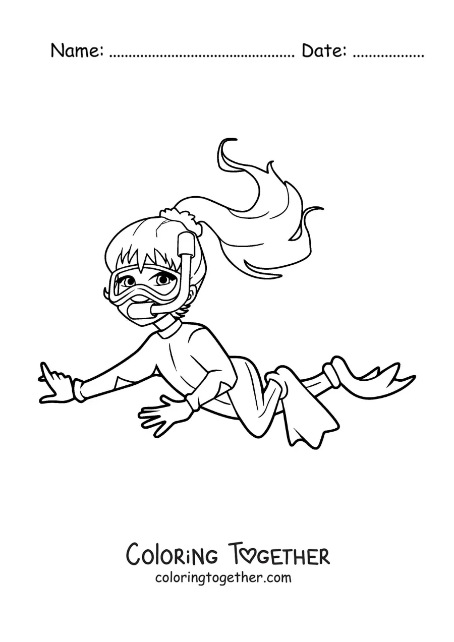Coloring page of a girl diving
