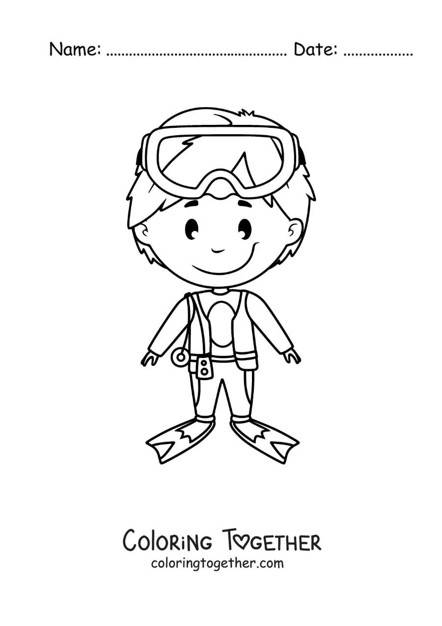 Coloring page of a boy with diving gear