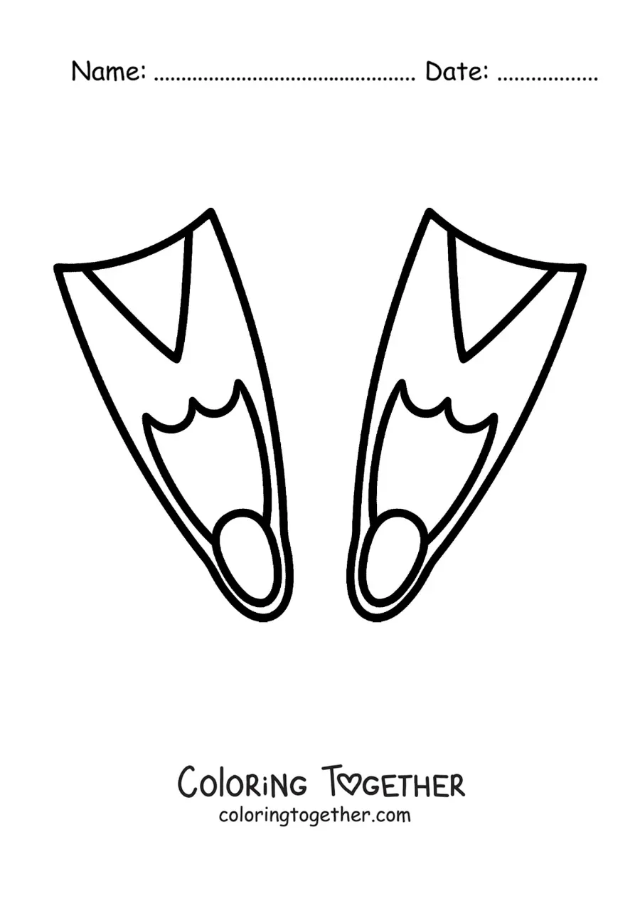 Coloring page of a pair of swimming fins