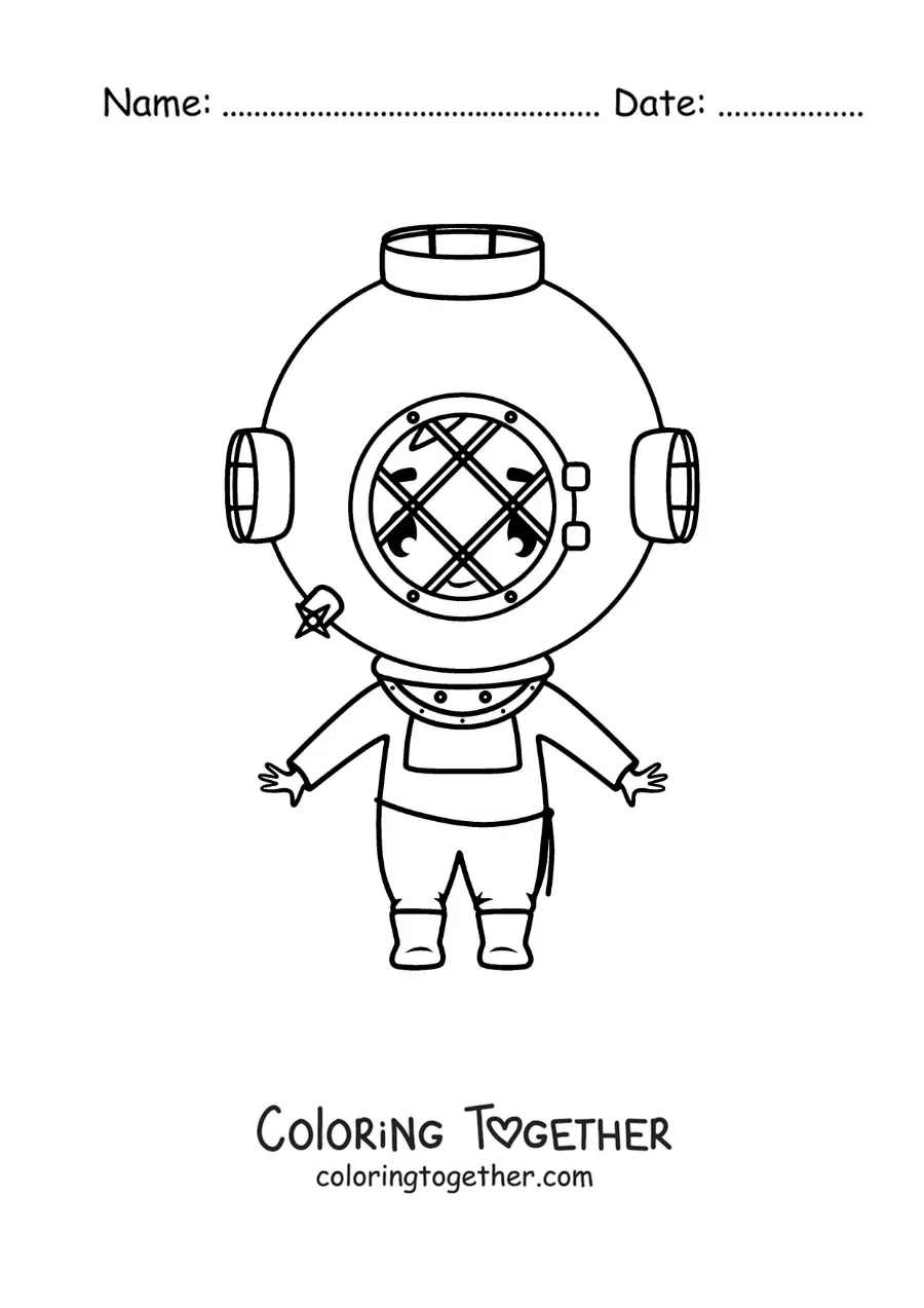 Coloring page of a diver with a helmet