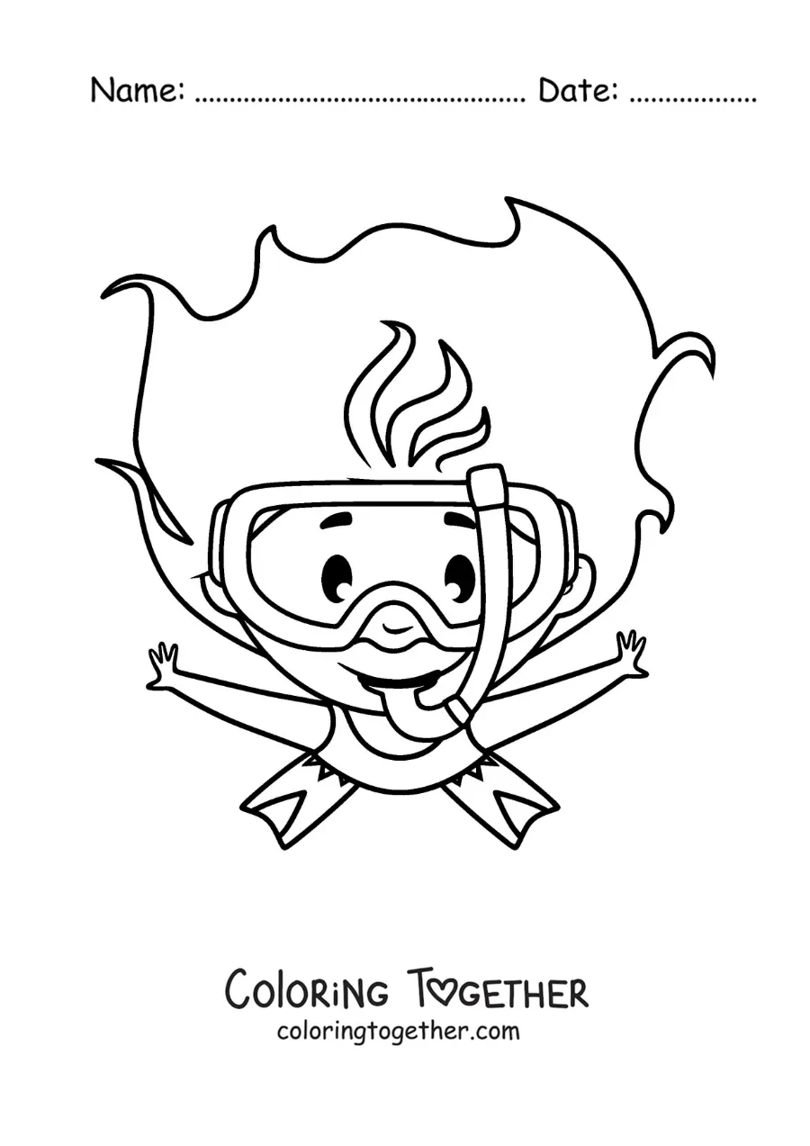 Coloring page of a girl diving with a snorkel