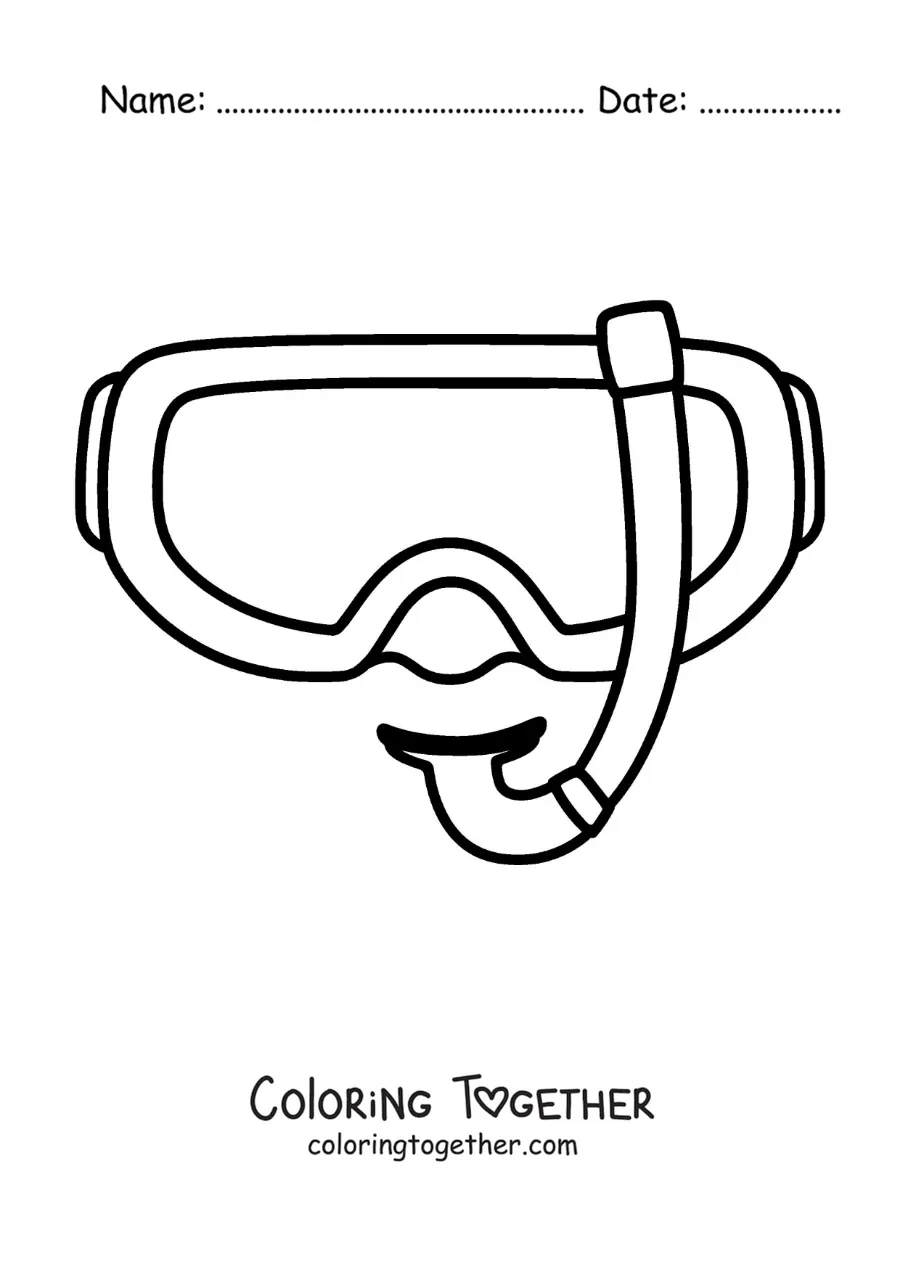 Coloring page of diving goggles with a snorkel tube