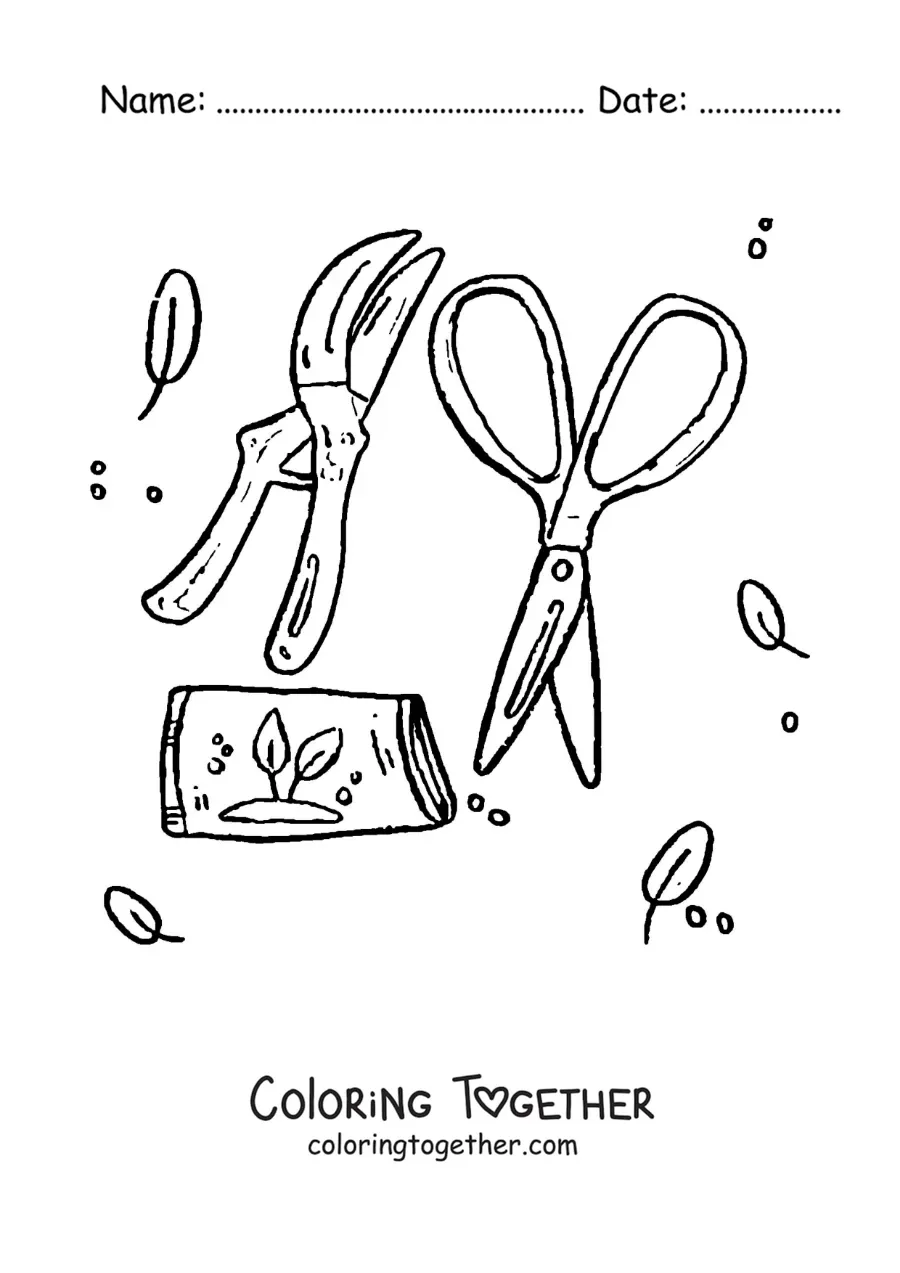 Coloring page of gardening tools