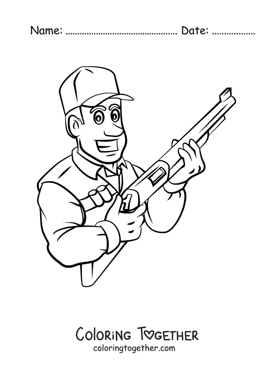 Coloring page of a cartoon hunter