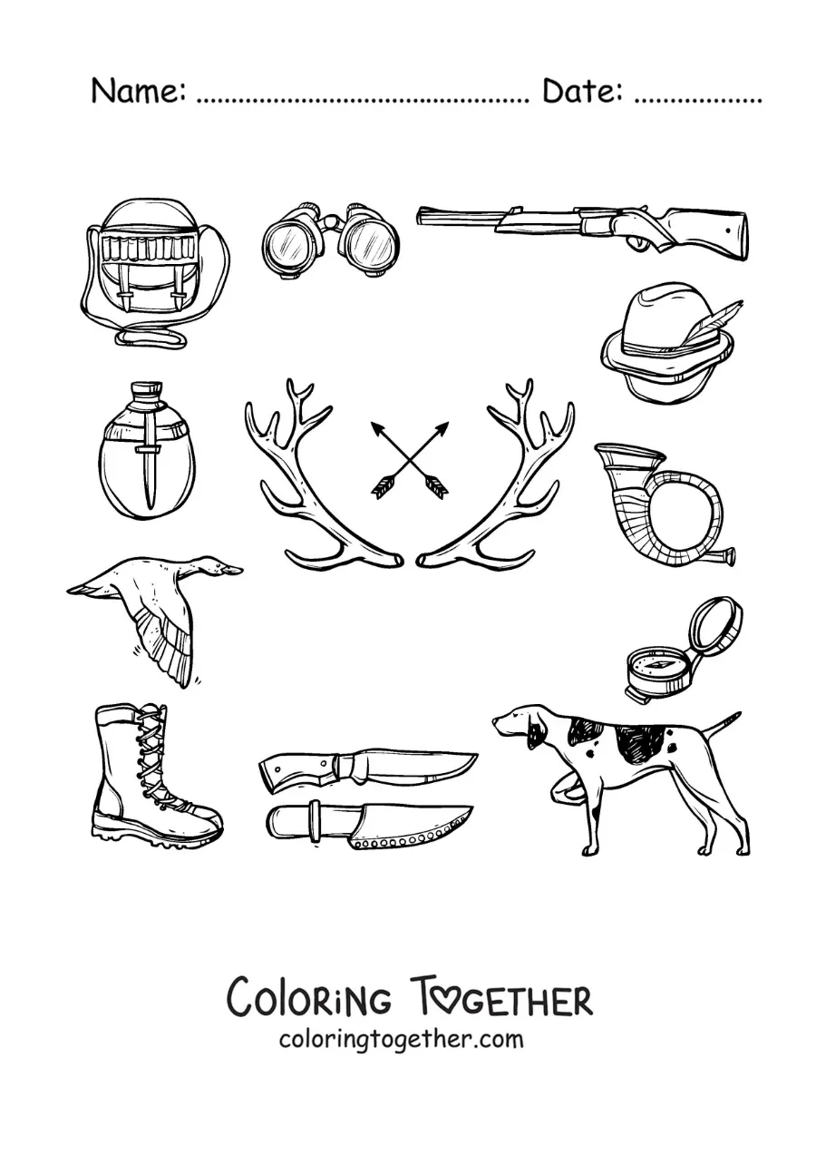 Coloring page of hunting symbols