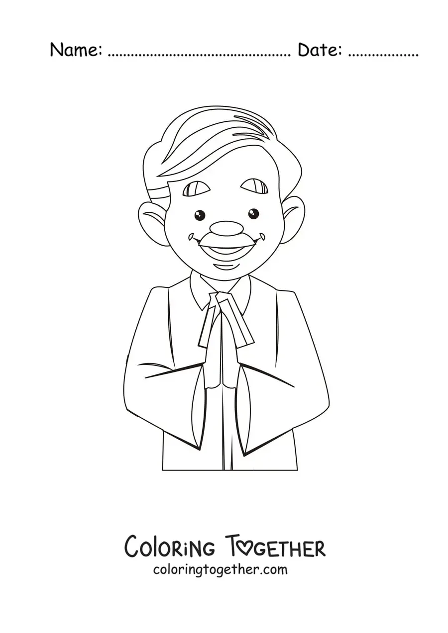 Coloring page of a cartoon judge with a mustache