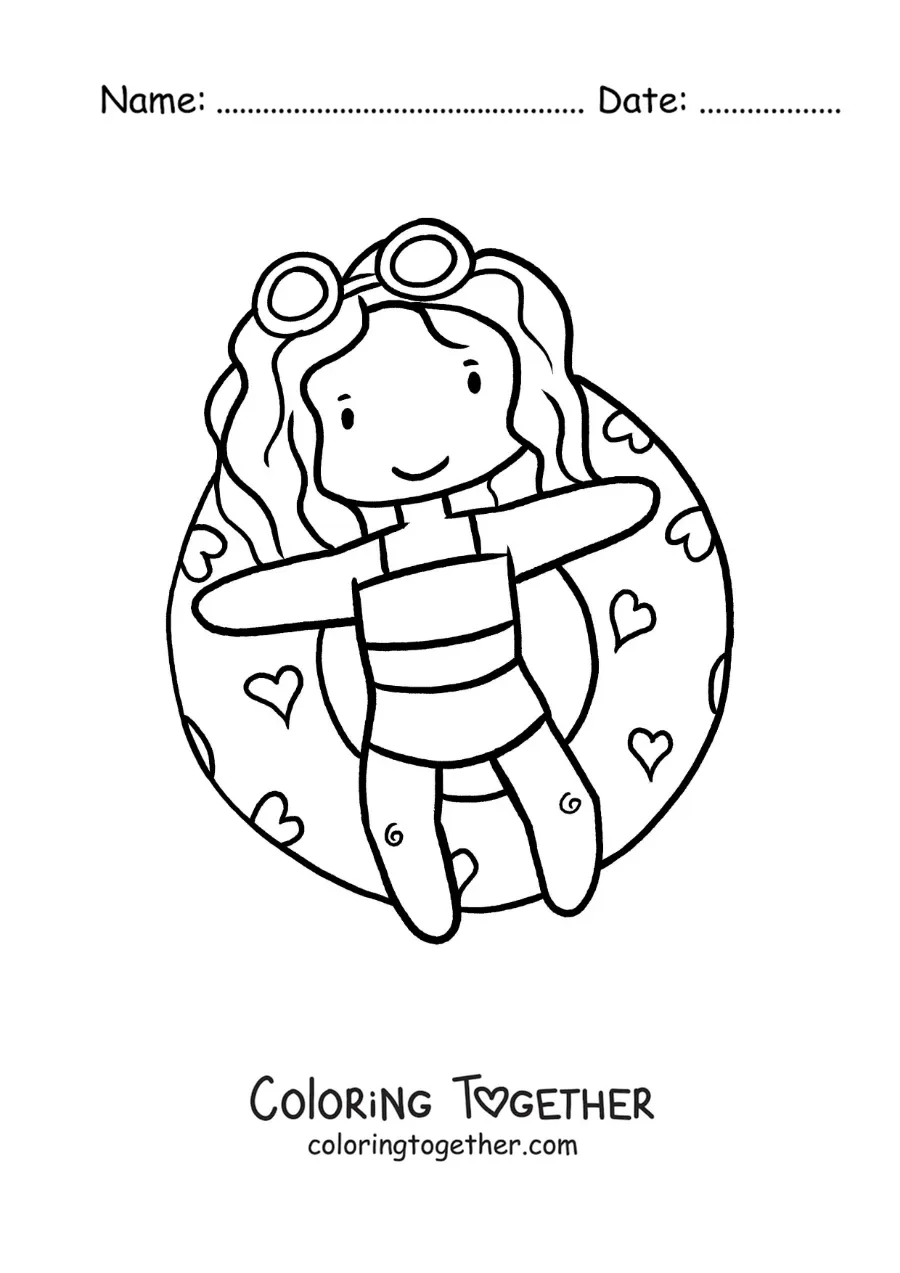 Coloring page of a girl floating in a swimming pool
