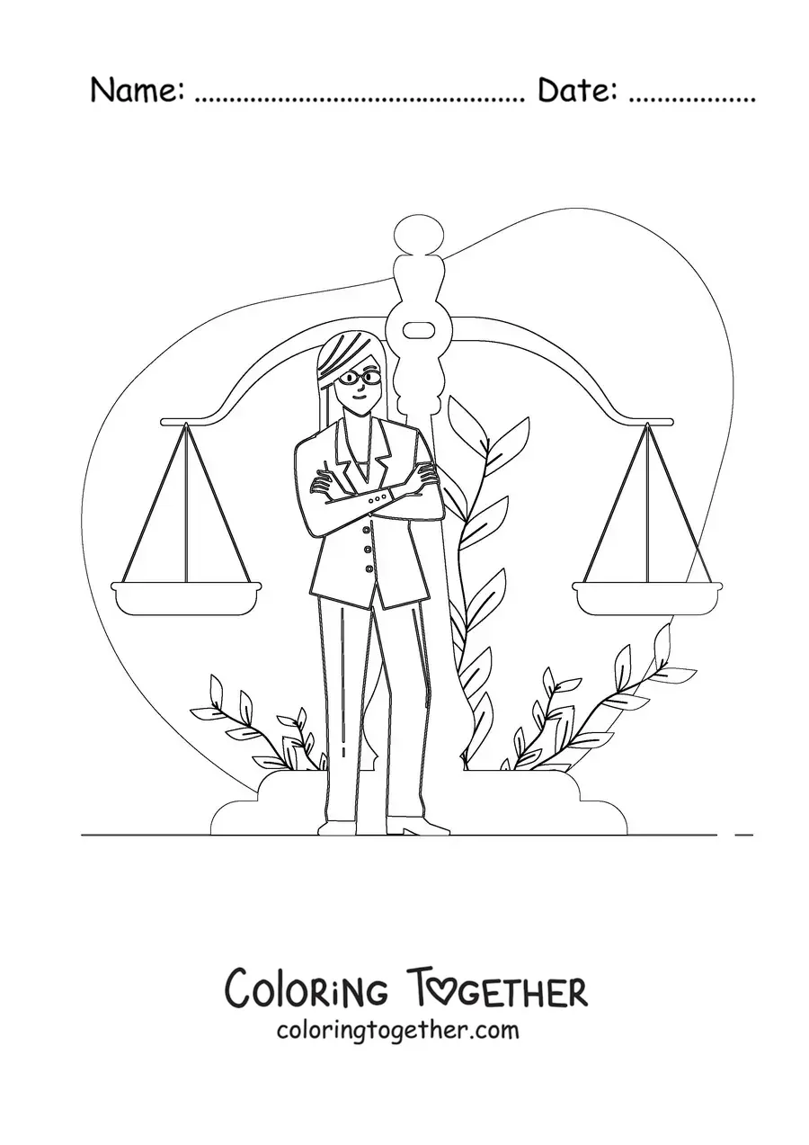 Coloring page of a woman lawyer
