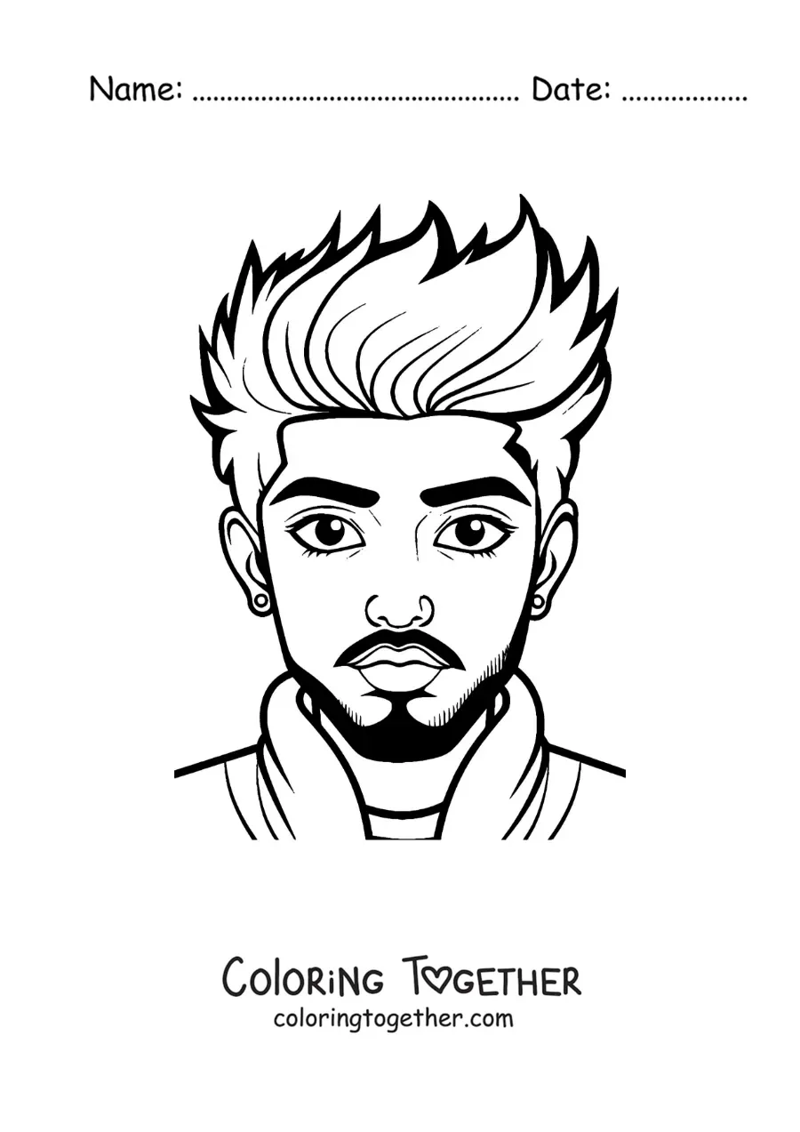 Coloring page of Zayn Malik in cartoon style