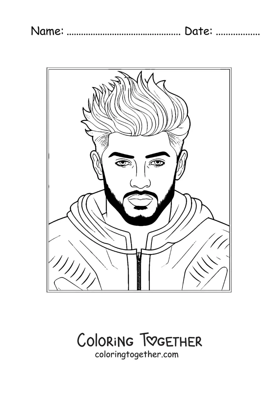 Coloring page of Zayn Malik in cartoon style