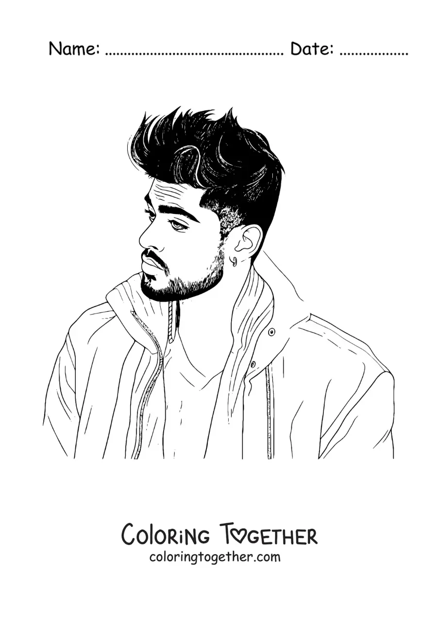 Coloring page of a portrait of the singer Zayn Malik