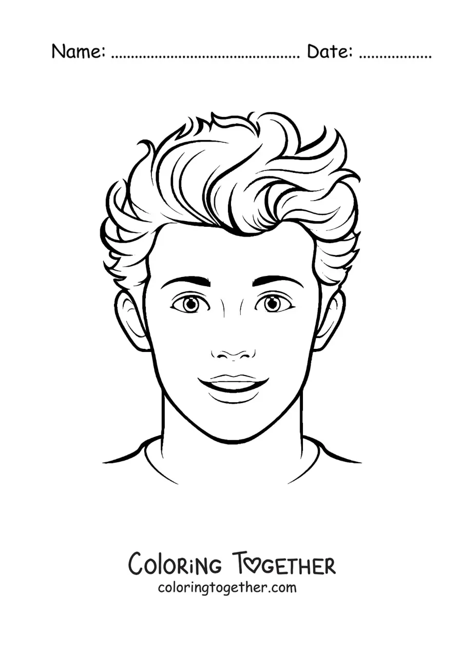 Coloring page of Shawn Mendes in cartoon style