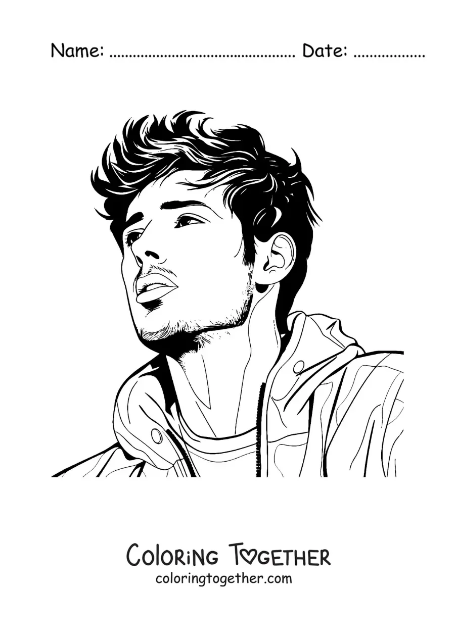 Coloring page of a portrait of Sebastian Yatra