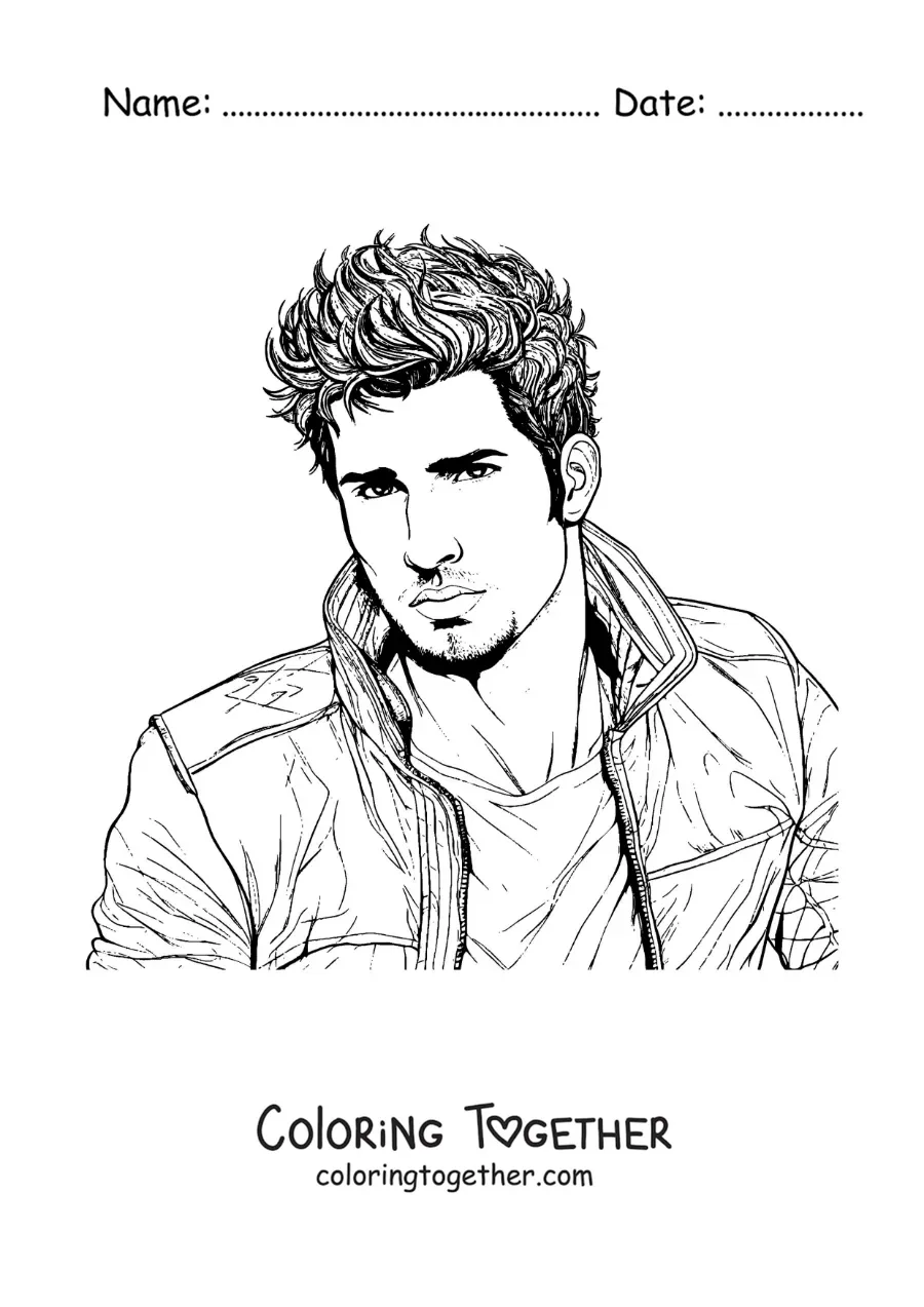 Coloring page of Sebastian Yatra in cartoon style