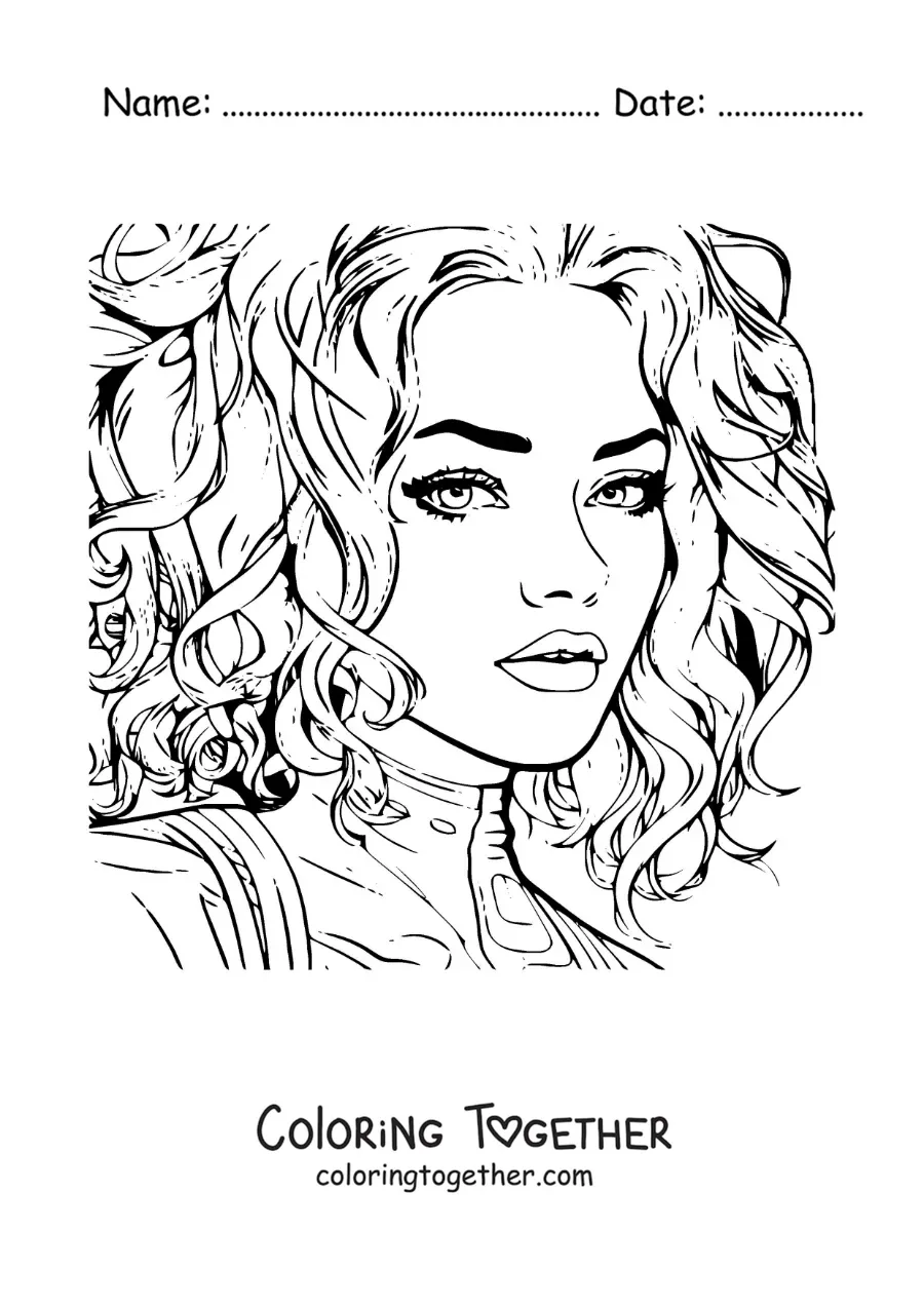 Coloring page of Karol G in cartoon style