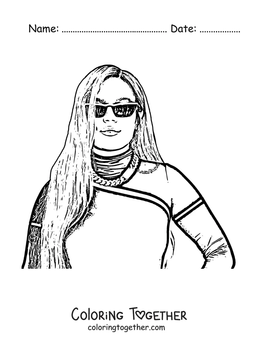 Coloring page of Karol G with sunglasses