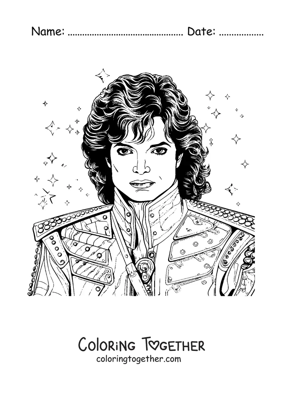 Coloring page of a realistic portrait of Michael Jackson