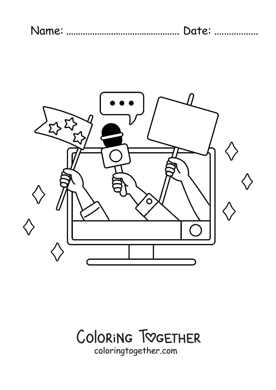 Coloring page of a television set broadcasting current news
