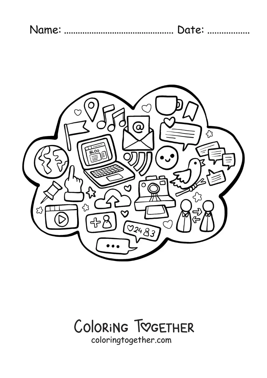 Coloring page of social media as a communication medium