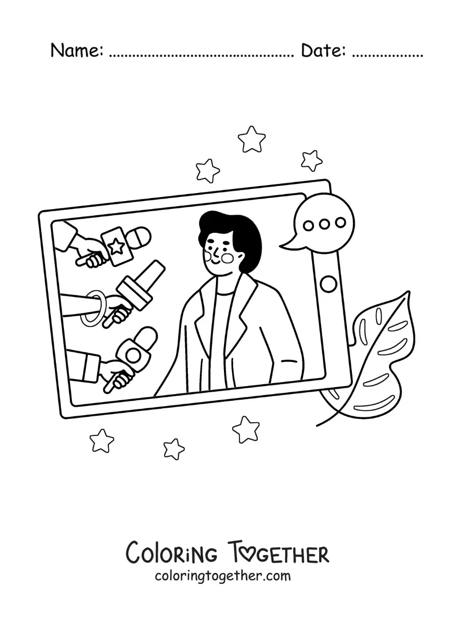 Coloring page of a smartphone showing the news on its screen