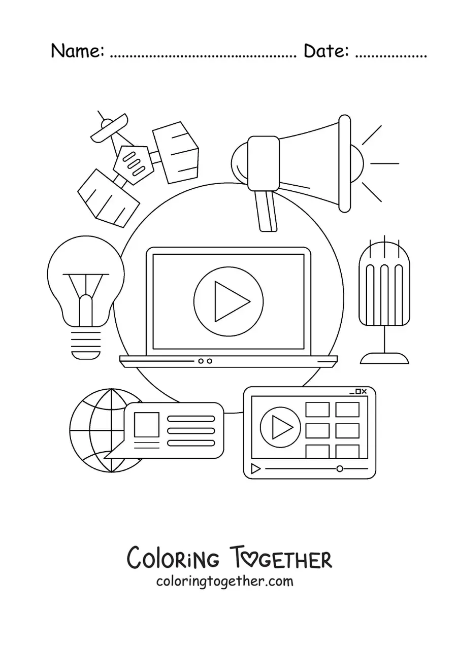 Coloring page of social media and information and communication technologies