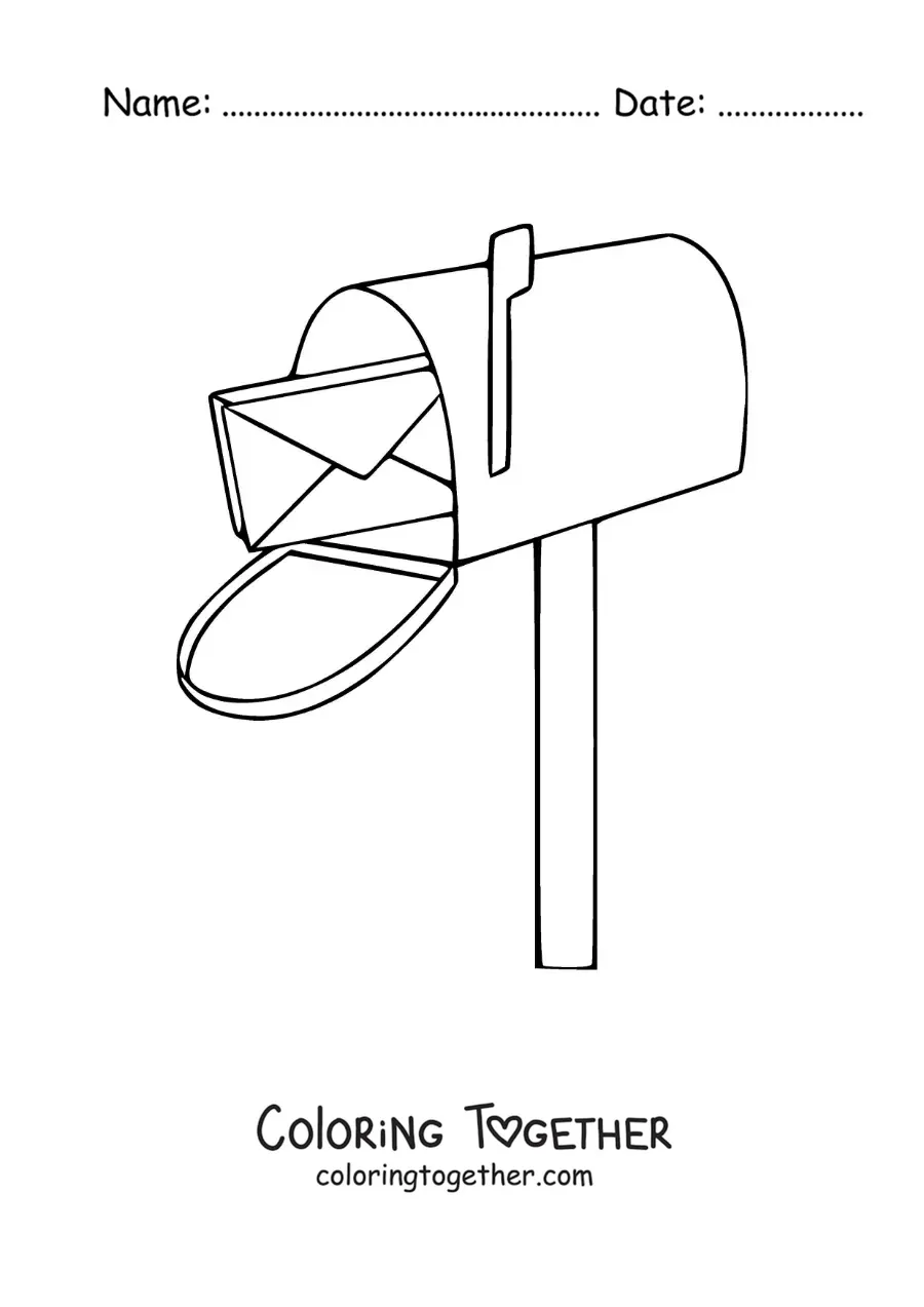 Coloring page of a letter in a mailbox