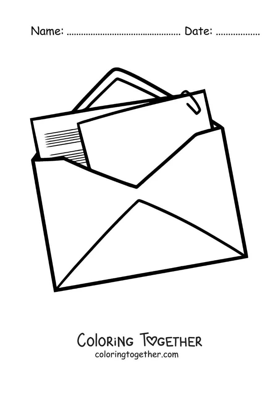 Coloring page of a letter in an envelope