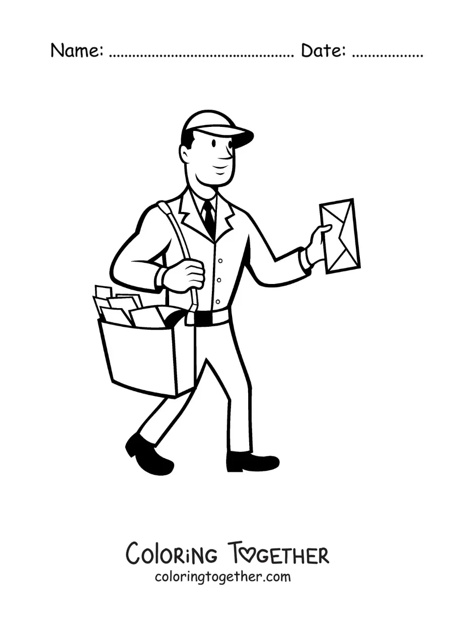 Coloring page of a mailman delivering the mail