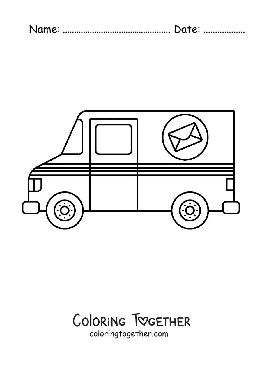 Coloring page of a postal service truck