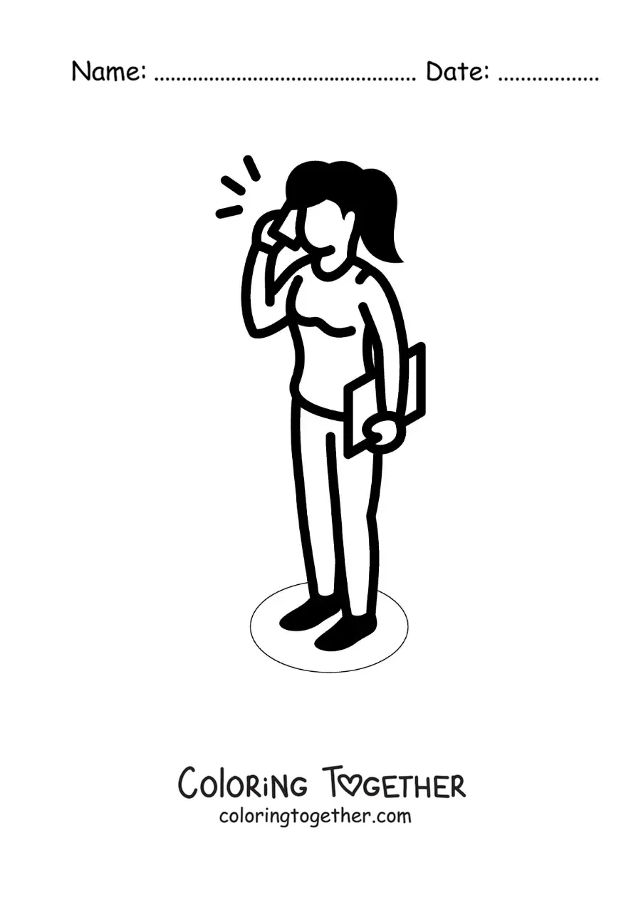 Coloring page of a woman talking on the phone