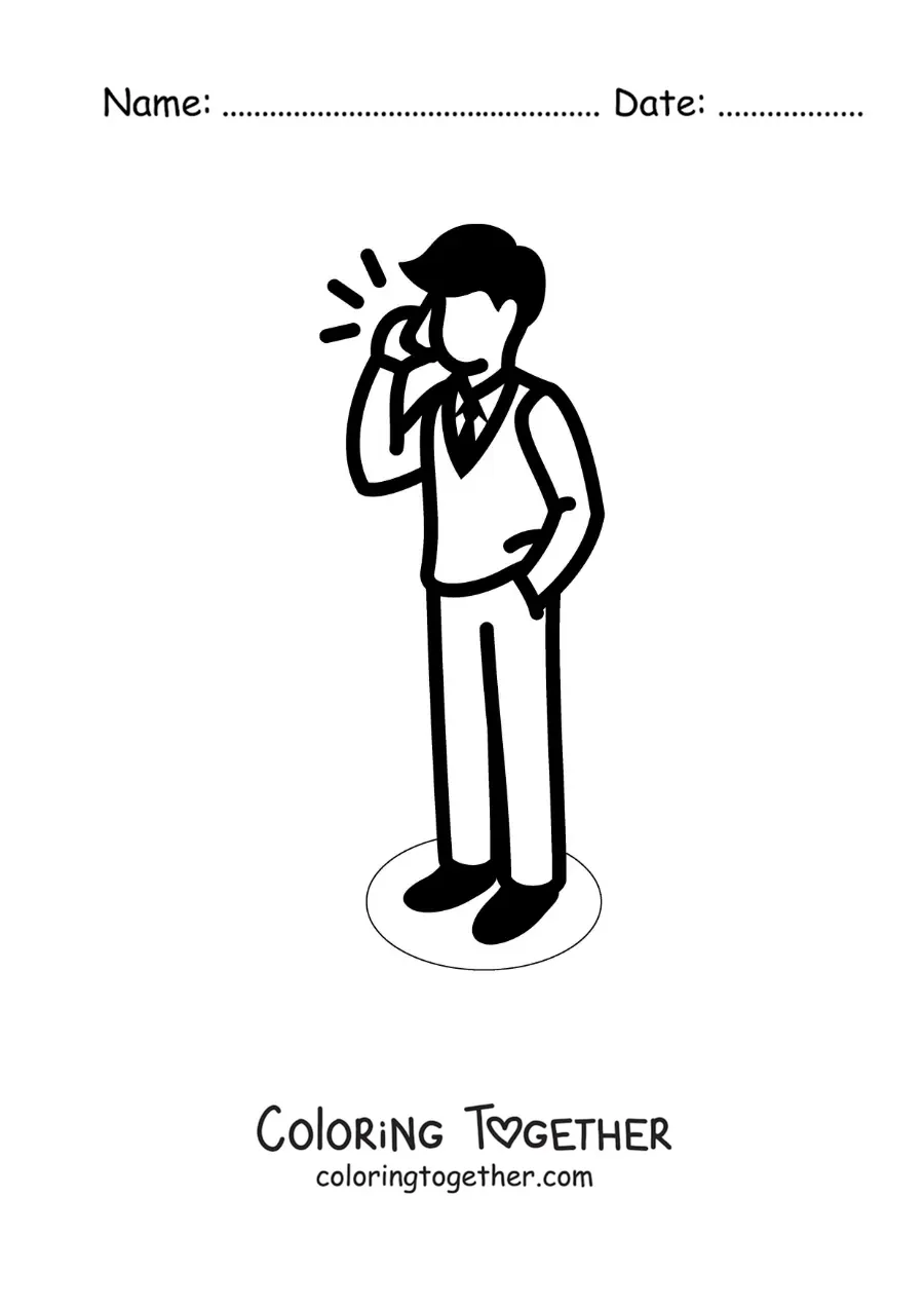 Coloring page of a man talking on the phone
