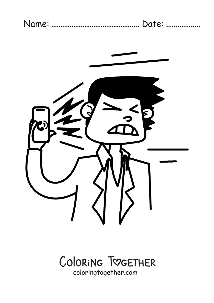 Coloring page of a man being scolded over the phone