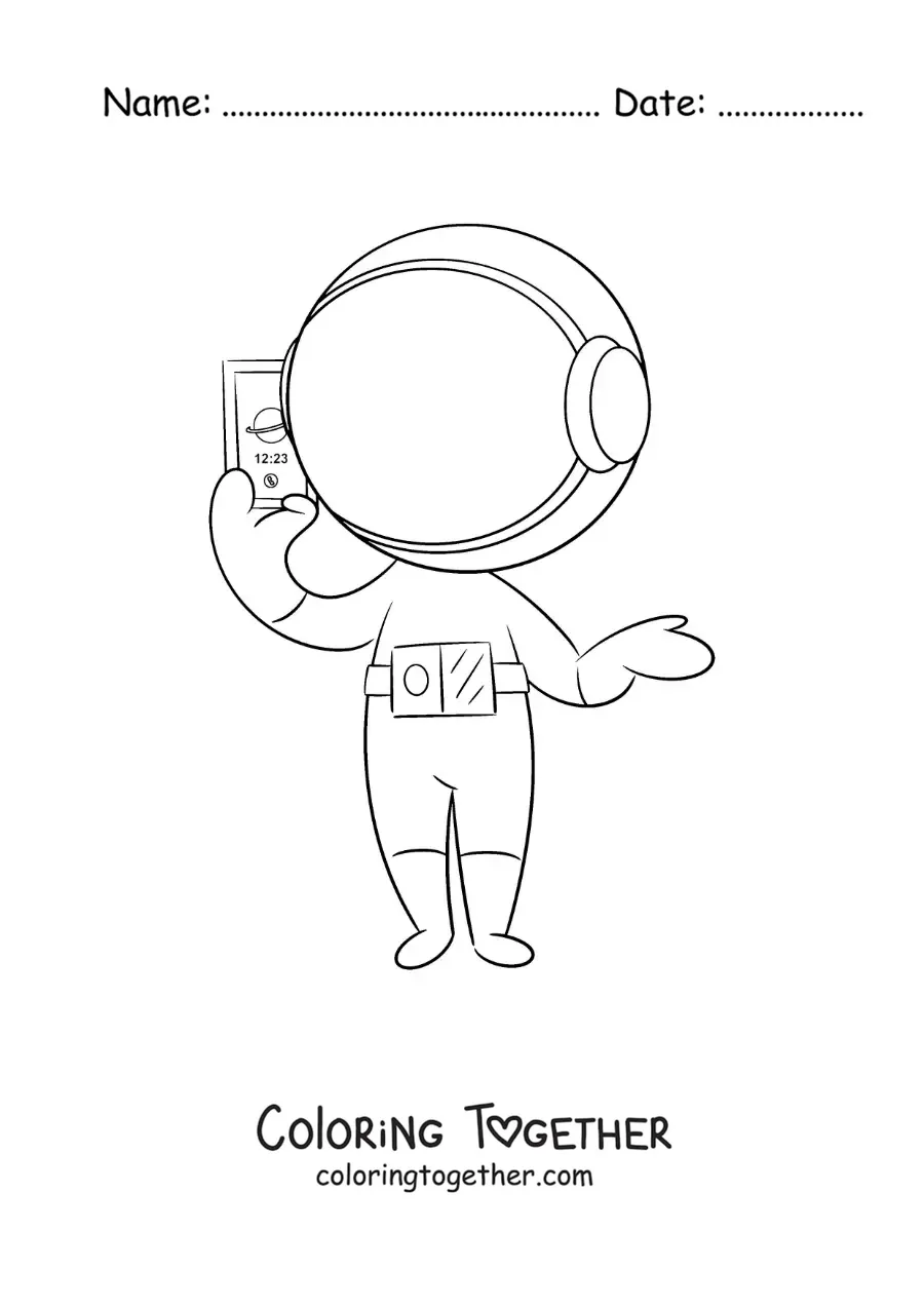 Coloring page of an astronaut talking on the phone