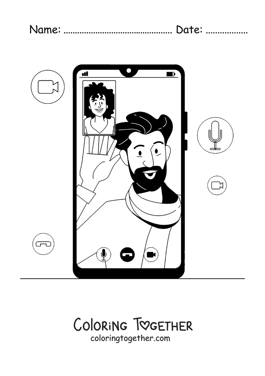 Coloring page of a video call on a smartphone