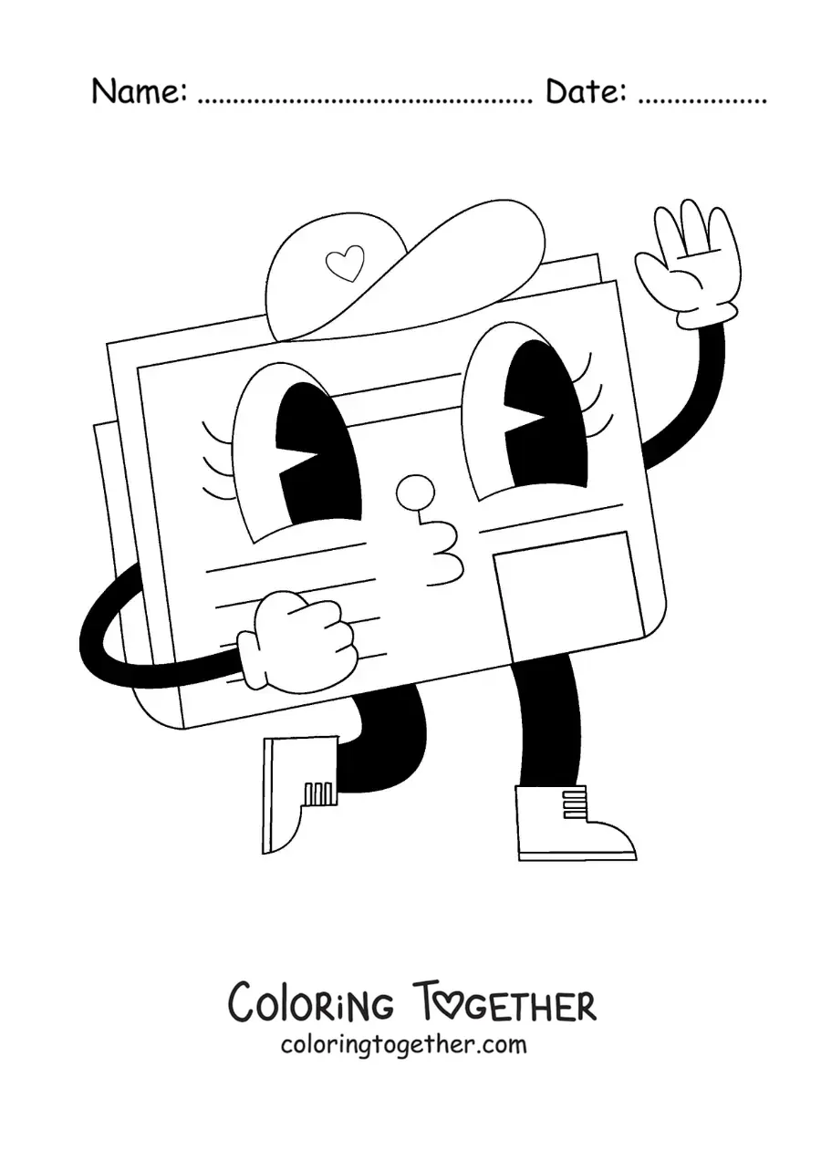 Coloring page of a cartoon of an animated newspaper
