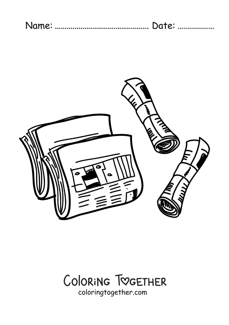 Coloring page of printed newspapers