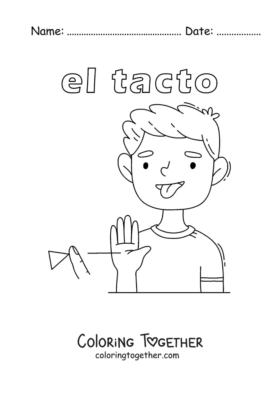 Coloring page of the sense of touch in the human body for kids