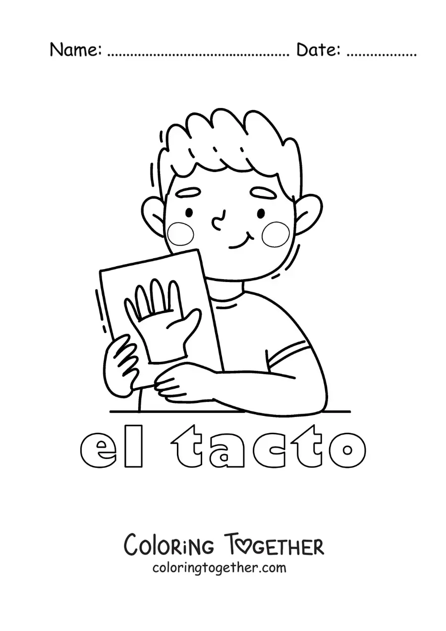 Coloring page of a child pointing to their nose